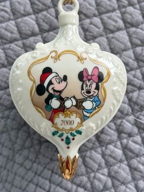 Vintage 2000 Lenox Disney Mickey Minnie Christmas Ornament Porcelain Gold Trim